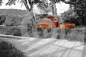 Old Rusty Farm Truck in a Field of Grey