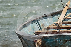 Viejo oxidado un barco peladura pintar sobre el Banco de cero 