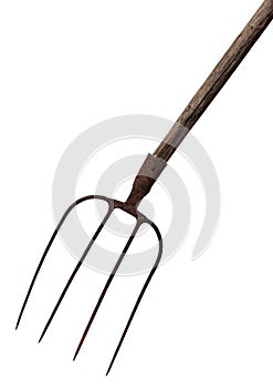 Old rusty fork isolated on a white background.