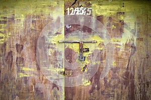 Old rusty garage doors closed