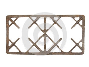 Old rusty gas stove grate isolated on white background