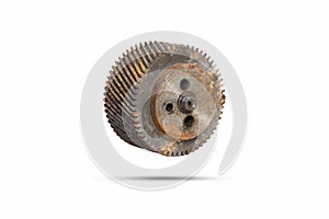 Old rusty gear isolated on white background