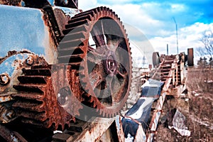 Old rusty gears from the conveyor