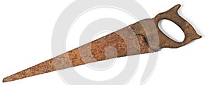 old rusty hacksaw or handsaw isolated background