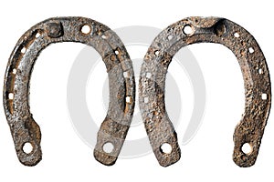 Old rusty horseshoe isolated on a white background