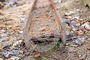 Old rusty I-beam. Construction of fortifications