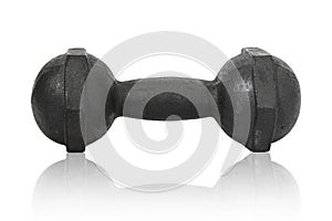 Old rusty iron dumbbell, isolated on white background