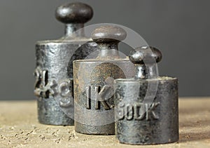 Old rusty iron scale weights photo