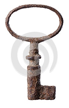 Old rusty key isolate on a white background, rust, metal.