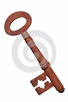 Old rusty key isolated