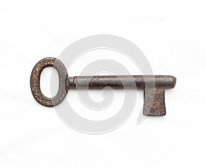 Old Rusty Key, Isolated on White Background, Top view
