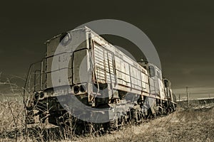 Old rusty locomotive train at a nuclear power plant