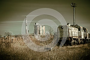 Old rusty locomotive train at a nuclear power plant