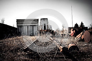 Old rusty locomotive train at a nuclear power plant