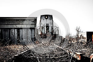 Old rusty locomotive train at a nuclear power plant