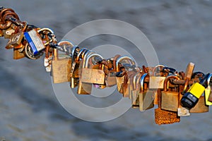 Old rusty Love Lock padlocks