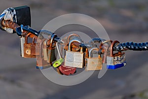 Old rusty Love Lock padlocks