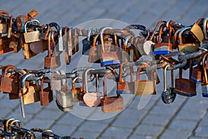 Old rusty Love Lock padlocks