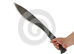 Old rusty machete isolated on white