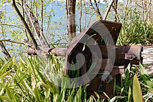 Old rusty machine gun in a small fort in La Pointe du Bout - Les Trois Ilets, Martinique