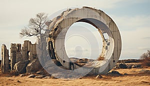 Old, rusty machinery on an abandoned construction site, surrounded by nature generated by AI