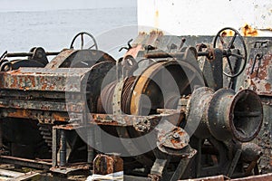 Old rusty machinery on a fishing boat