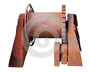 Old rusty mechanism isolated on a white background