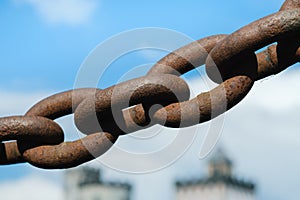 Old rusty metal chain outdoors. Large chain links