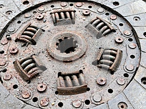 Old rusty metal clutch texture