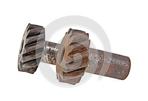 Old rusty metal gears on white background