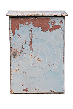 Old and rusty metal mailbox isolated on a white background. Path saved.