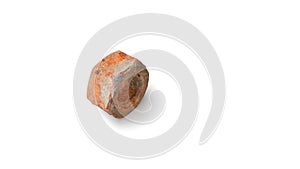 Old rusty metal nut, isolated on white Background.