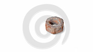 Old rusty metal nut, isolated on white Background.