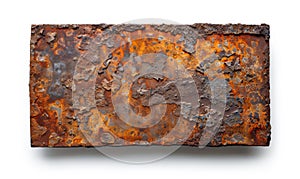 Old rusty metal plate on white background