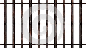 Old rusty metal prison bars. Isolated iron cage background. 3D rendering.