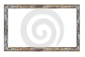 Old rusty metal rectangular frame. Vintage frame with rough texture. Copyspace. Space for your text