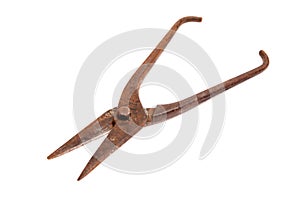 Old rusty metal scissors, isolated