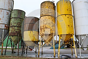 Old rusty metal silos