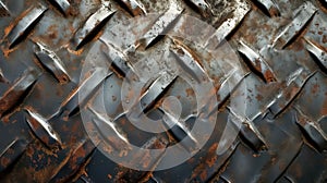 Old rusty metal texture background with diamond plate pattern