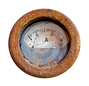 Old rusty meter on white background