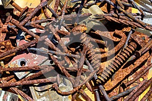 Old rusty nails and screws. Background.