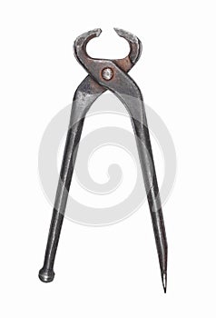 Old rusty nippers, isolated on white background