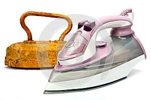 Two various irons on a white background