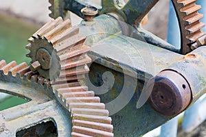 Old and rusty pinion gear of a machine