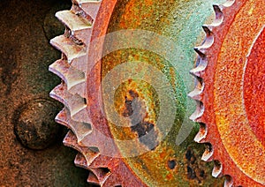 Old and rusty pinion gear of mechanical machine