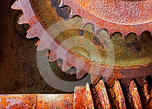 Old and rusty pinion gear of a mechanical machine photo