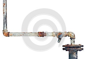 Old rusty pipes, aged weathered isolated grunge rust iron pipeline and plumbing connection joints, industrial tap fittings, faucet