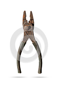 old rusty pliers isolated on a white background