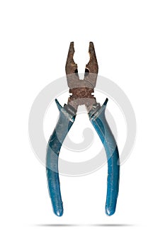 old rusty pliers isolated on a white background