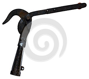 old rusty pruner lie on a white background